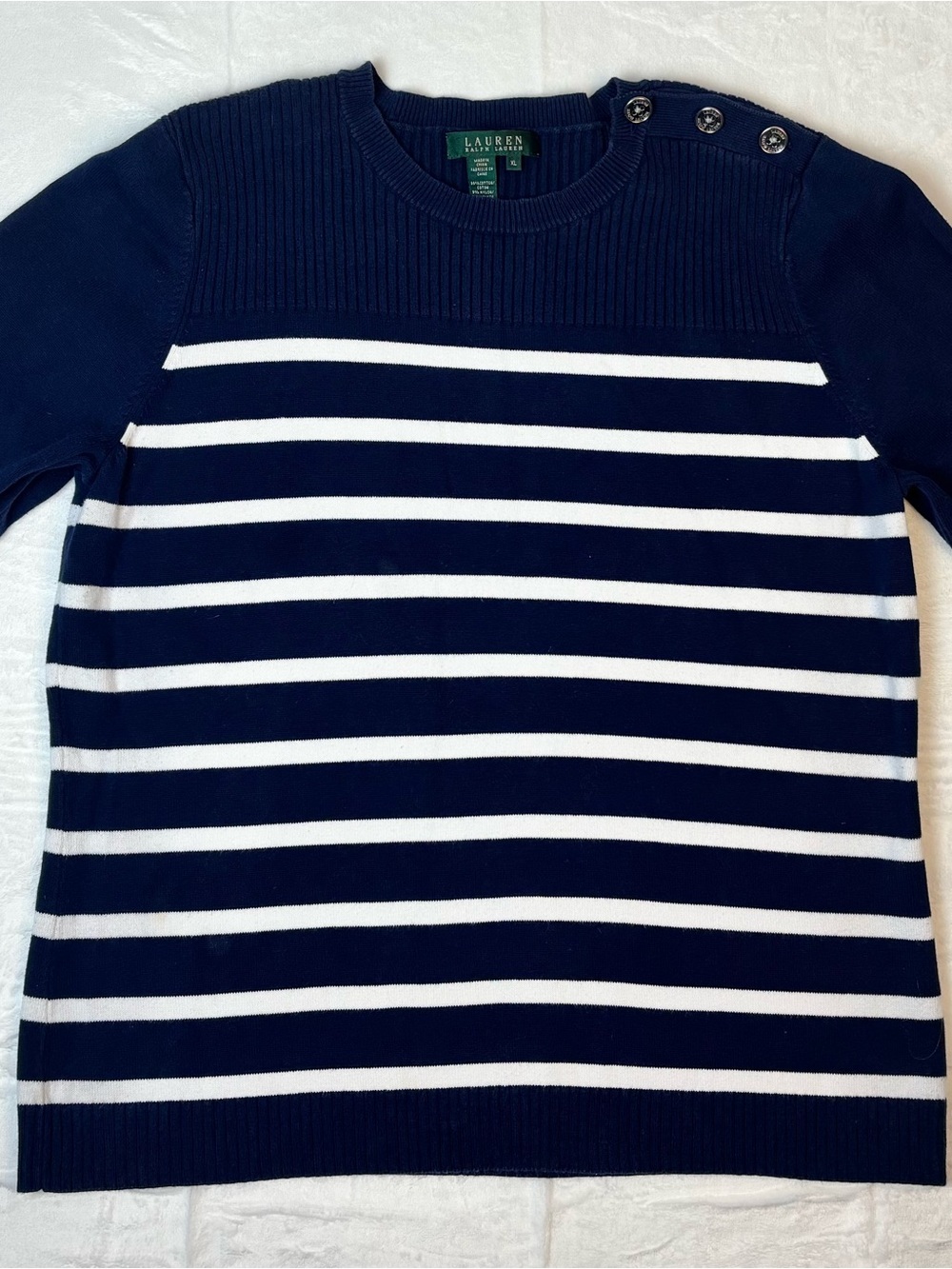 Lauren Ralph Lauren Navy Breton Sweater | Women’s XL